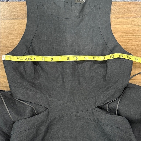Banana Republic Black Linen Cutout Aline Midi Sun Dress Size 2 Boho Coastal - Picture 7 of 9